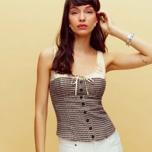 NWT Reformation Beverly Top in Tartine Check